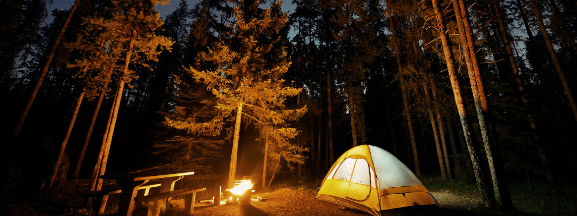 Camping Tent Along With A Campfire On A Camping Ground